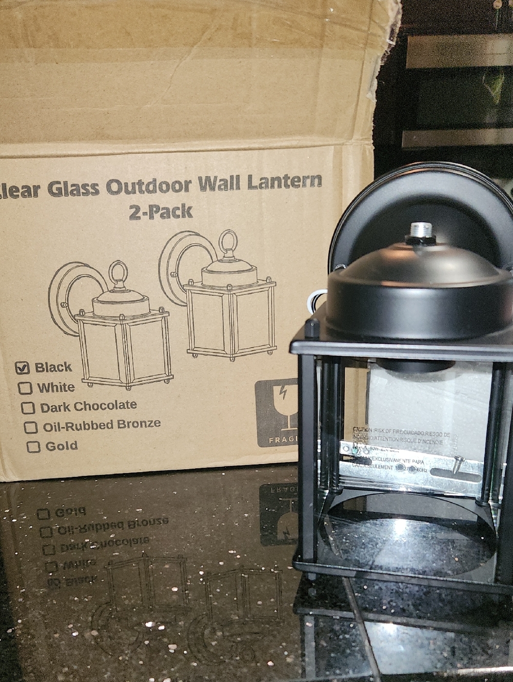 Black Outdoor Wall Lantern — Classic Metal & Clear Glass